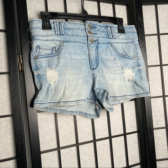 Blue Spice Distressed High Waist Button Denim Jean Shorts Blue Medium 5/6 - Picture 3 of 11